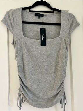 Lulu's Light Gray Ribbed Square-Neck ruched Side-Tie